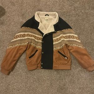 Vintage Sherpa Faux Suede Knit Bomber Snap Closure Winter Coat